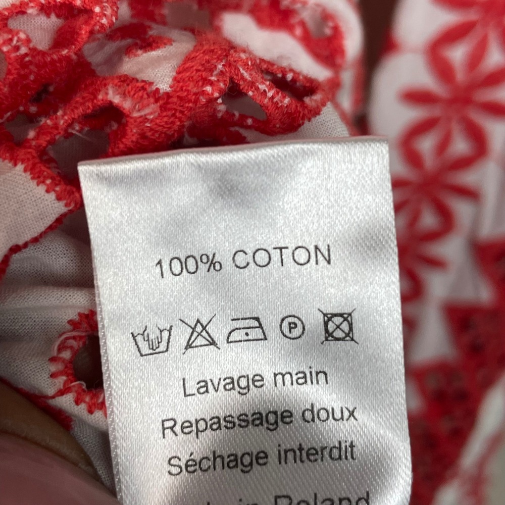 Valerie Khalfon Paris Boho Red White Eyelet Embroidered Button Up 12 Top‎ Shirt - Picture 7 of 9